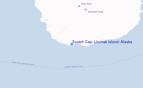 Scotch Cap, Unimak Island, Alaska Tide Station Location Map