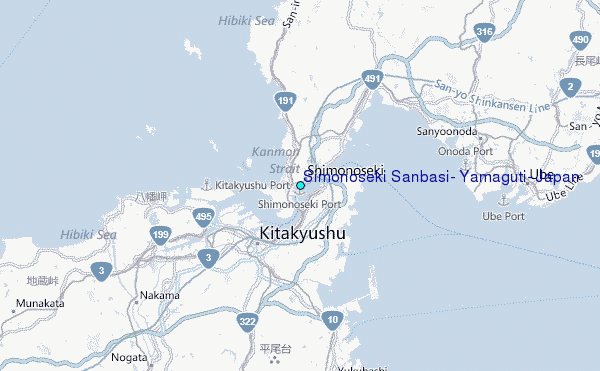 Simonoseki Sanbasi, Yamaguti, Japan Tide Station Location Map