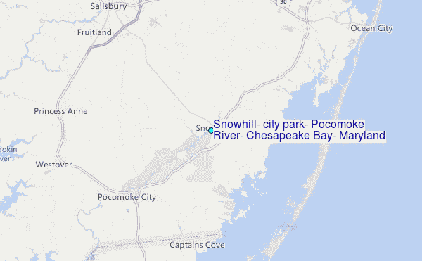 Snowhill, city park, Pocomoke River, Chesapeake Bay, Maryland Tide Station Location Map
