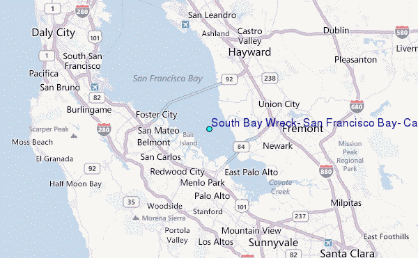 South Bay Wreck, San Francisco Bay, California Tide Station Location Map