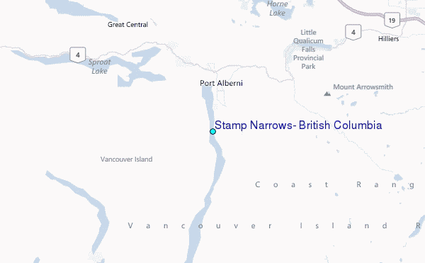 Stamp Narrows, British Columbia Tide Station Location Map