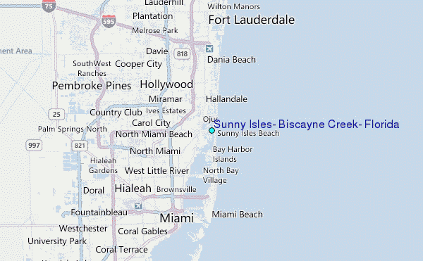Sunny Isles, Biscayne Creek, Florida Tide Station Location Map