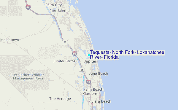 Tequesta, North Fork, Loxahatchee River, Florida Tide Station Location Map