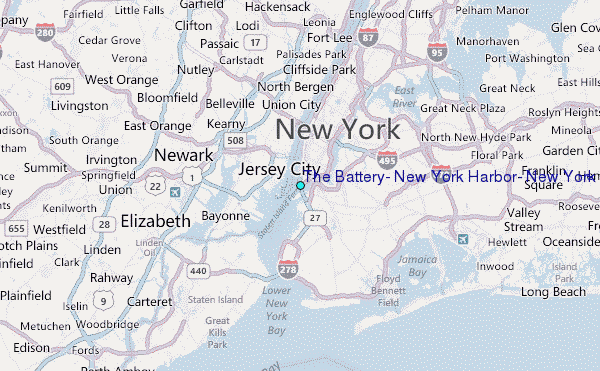 The Battery, New York Harbor, New York Tide Station Location Map