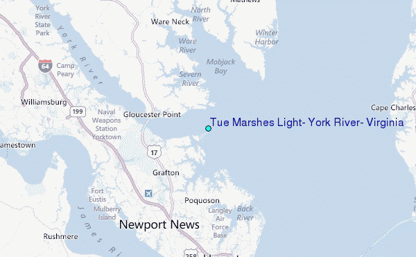 Tue Marshes Light, York River, Virginia Tide Station Location Map