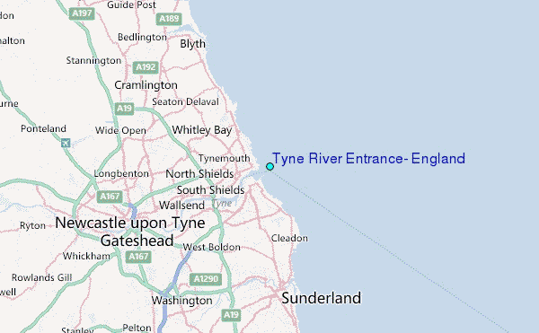 Tyne River Entrance, England Tide Station Location Map