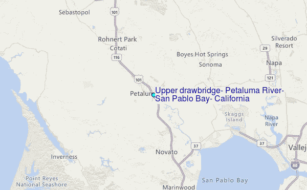 Upper drawbridge, Petaluma River, San Pablo Bay, California Tide Station Location Map