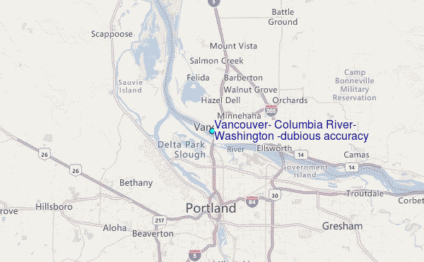 Vancouver, Columbia River, Washington (dubious accuracy) Tide Station Location Map