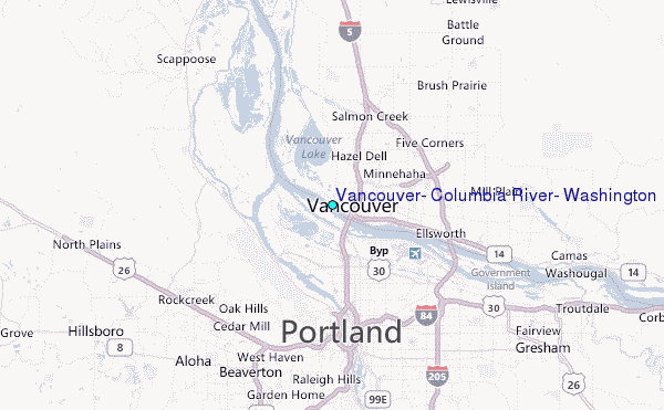 Vancouver, Columbia River, Washington Tide Station Location Map