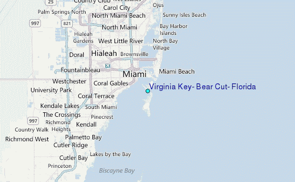 Virginia Key, Bear Cut, Florida Tide Station Location Map