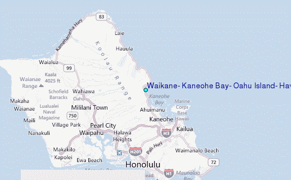 Waikane, Kaneohe Bay, Oahu Island, Hawaii Tide Station Location Map