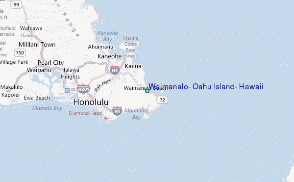 Waimanalo, Oahu Island, Hawaii Tide Station Location Map