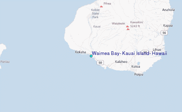 Waimea Bay, Kauai Island, Hawaii Tide Station Location Map