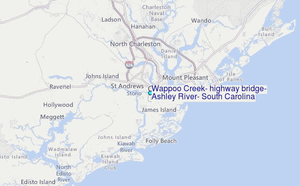Wappoo Creek, highway bridge, Ashley River, South Carolina Tide Station Location Map