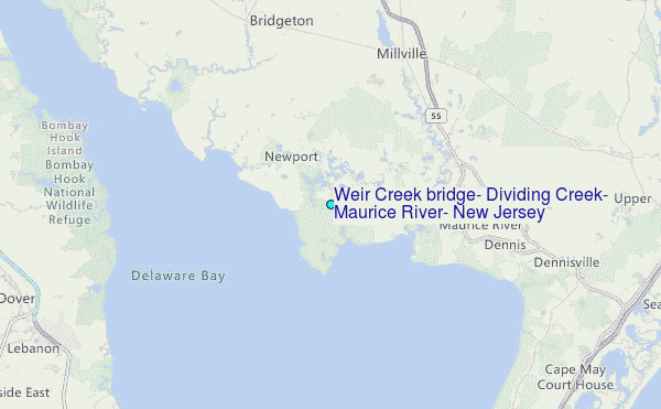 Weir Creek bridge, Dividing Creek, Maurice River, New Jersey Tide Station Location Map
