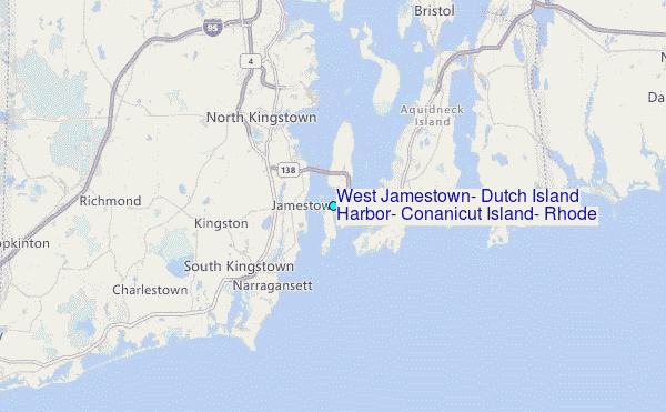 West Jamestown, Dutch Island Harbor, Conanicut Island, Rhode Island Tide Station Location Map