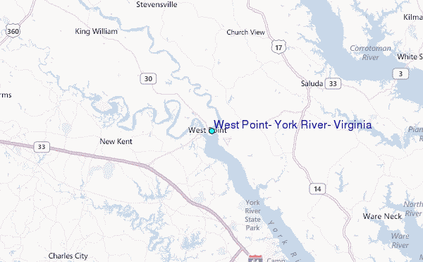 West Point, York River, Virginia Tide Station Location Map
