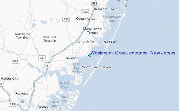 Westecunk Creek entrance, New Jersey Tide Station Location Map