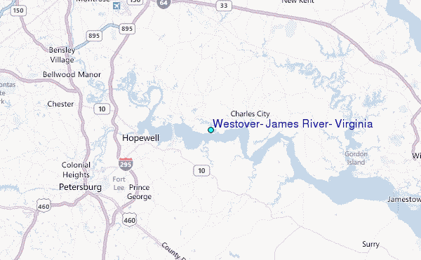 Westover, James River, Virginia Tide Station Location Map