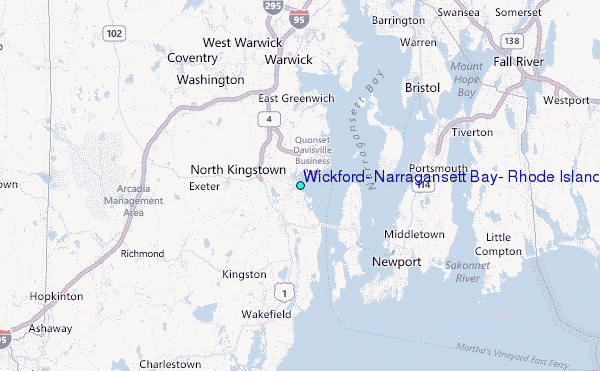 Wickford, Narragansett Bay, Rhode Island Tide Station Location Map