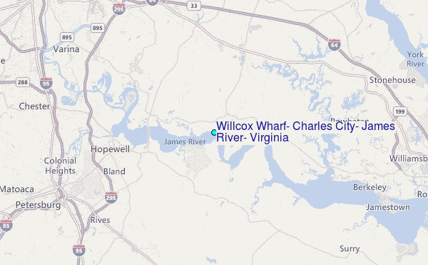 Willcox Wharf, Charles City, James River, Virginia Tide Station Location Map