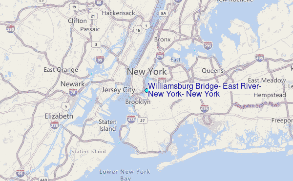 Williamsburg Bridge, East River, New York, New York Tide Station Location Map