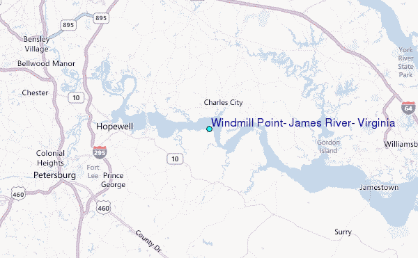 Windmill Point, James River, Virginia Tide Station Location Map