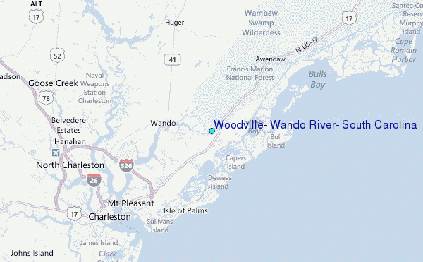Woodville, Wando River, South Carolina Tide Station Location Map