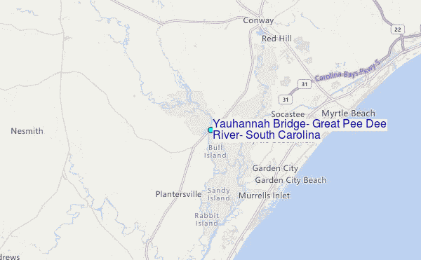 Yauhannah Bridge, Great Pee Dee River, South Carolina Tide Station Location Map