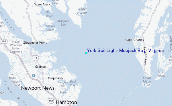 York Spit Light, Mobjack Bay, Virginia Tide Station Location Map