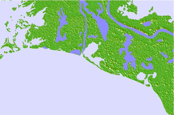 Tide stations located close to Bastian Island, Mississippi River Delta, Louisiana