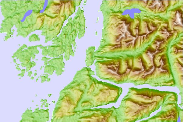 Tide stations located close to Drainey Inlet, British Columbia