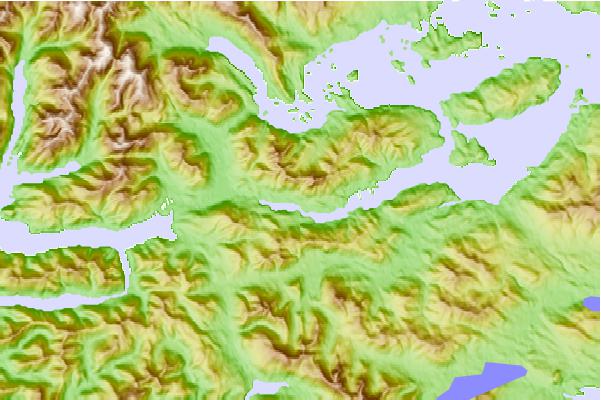 Tide stations located close to East Narrows, Skidegate Channel, British Columbia