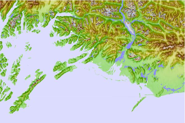 Tide stations located close to Eyak River entrance, Alaska