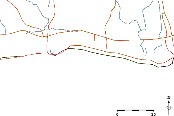 Roads and rivers around Hollingsworth Point, Davis Bayou, Mississippi