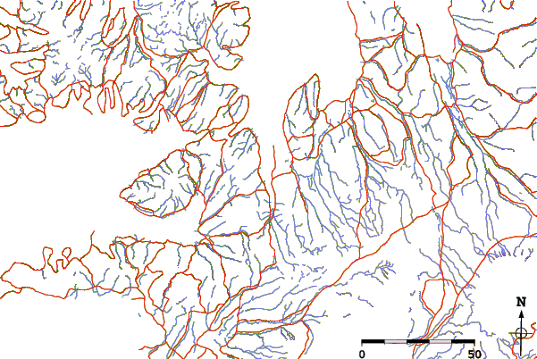 Roads and rivers around Hrutafjordur, Iceland