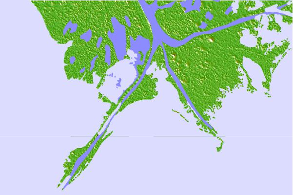 Tide stations located close to Joseph Bayou, Mississippi River Delta, Louisiana