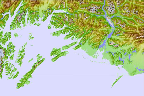 Tide stations located close to Shag Rock, Orca Inlet, Alaska